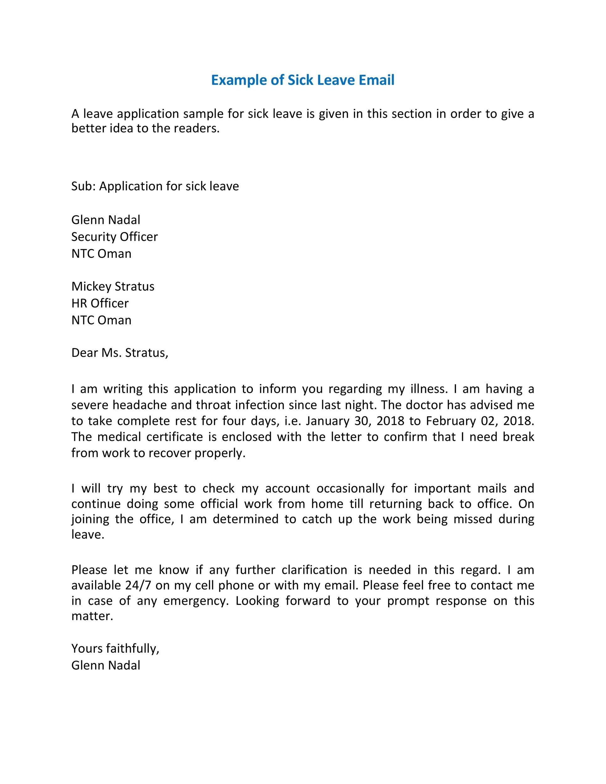 Sample Sick Leave Letter To Class Teacher from templatelab.com