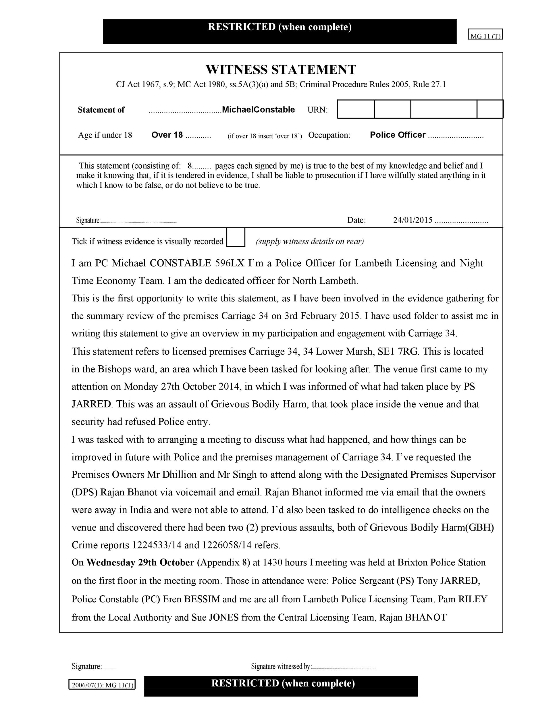 example of witness statement for family court