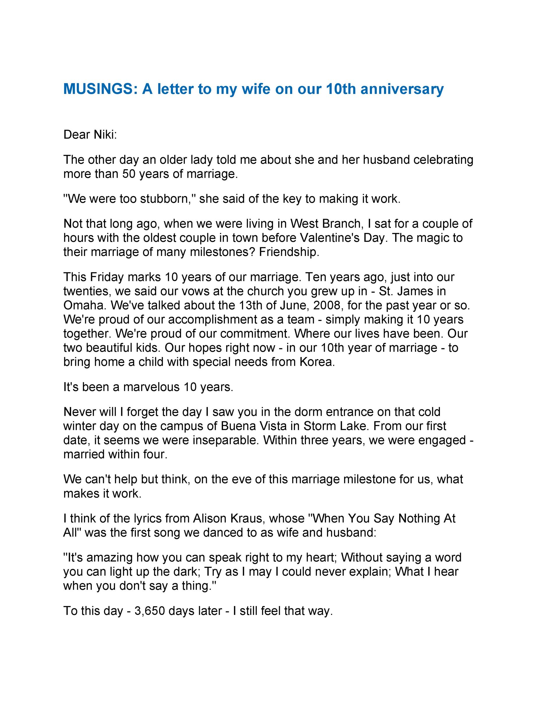 10 Year Anniversary Letter To Husband from templatelab.com