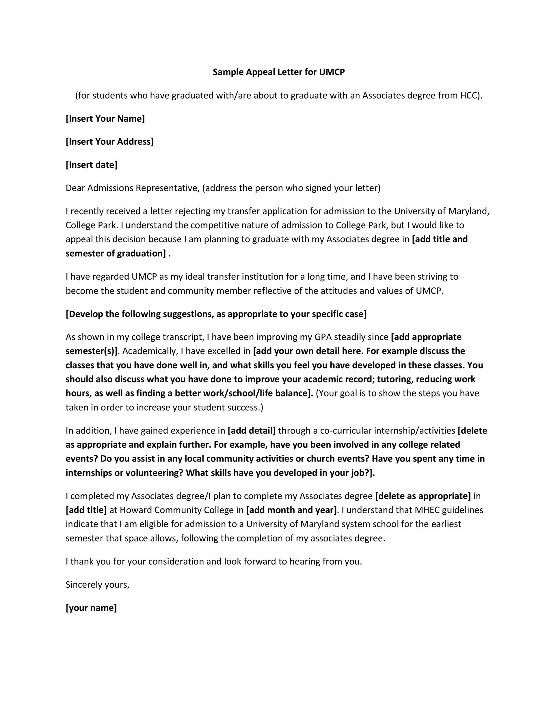 Free appeal letter 09