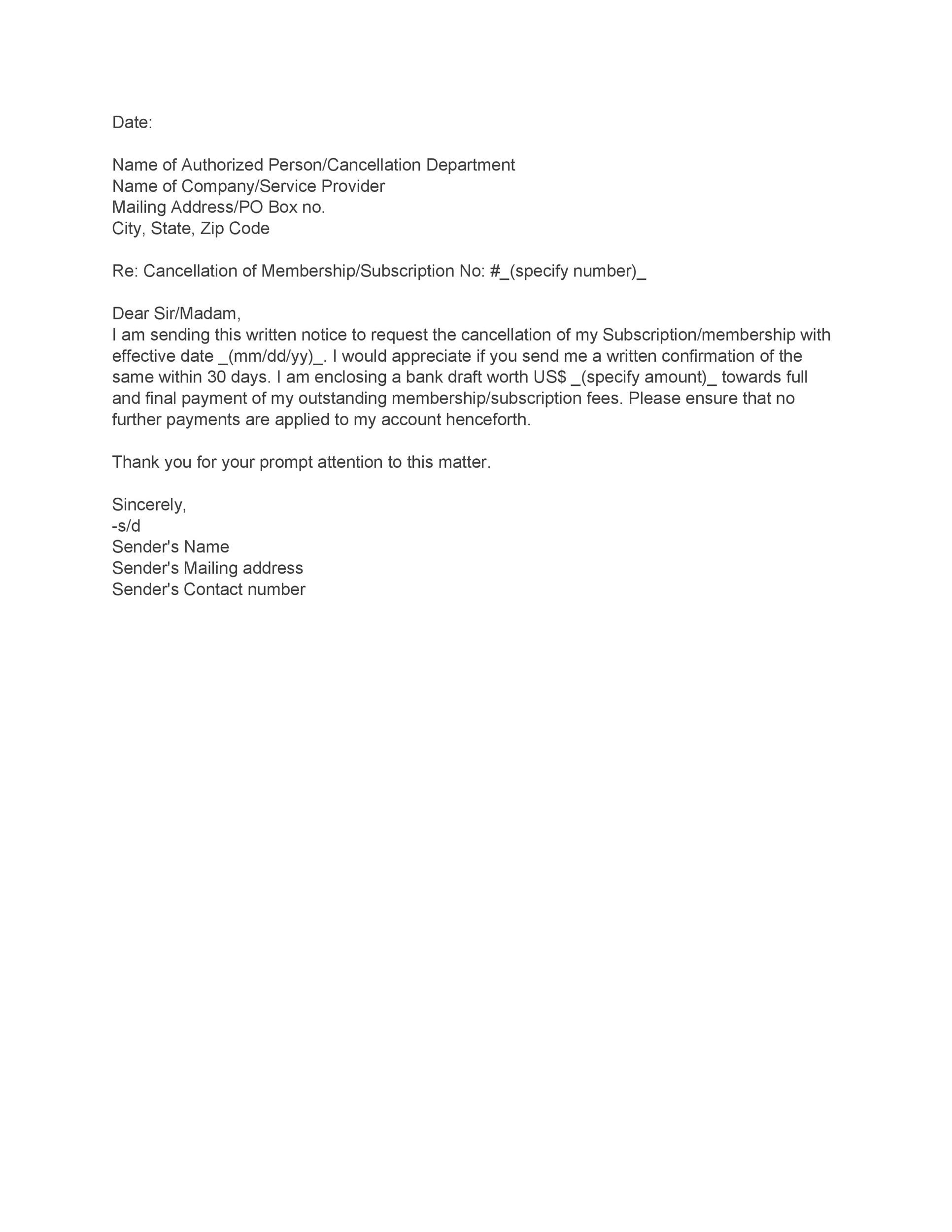 Gym Cancellation Letter Example from templatelab.com