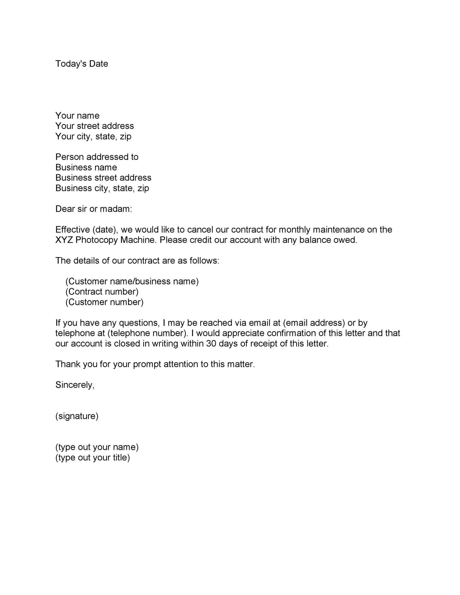 Writing service cancellation letter