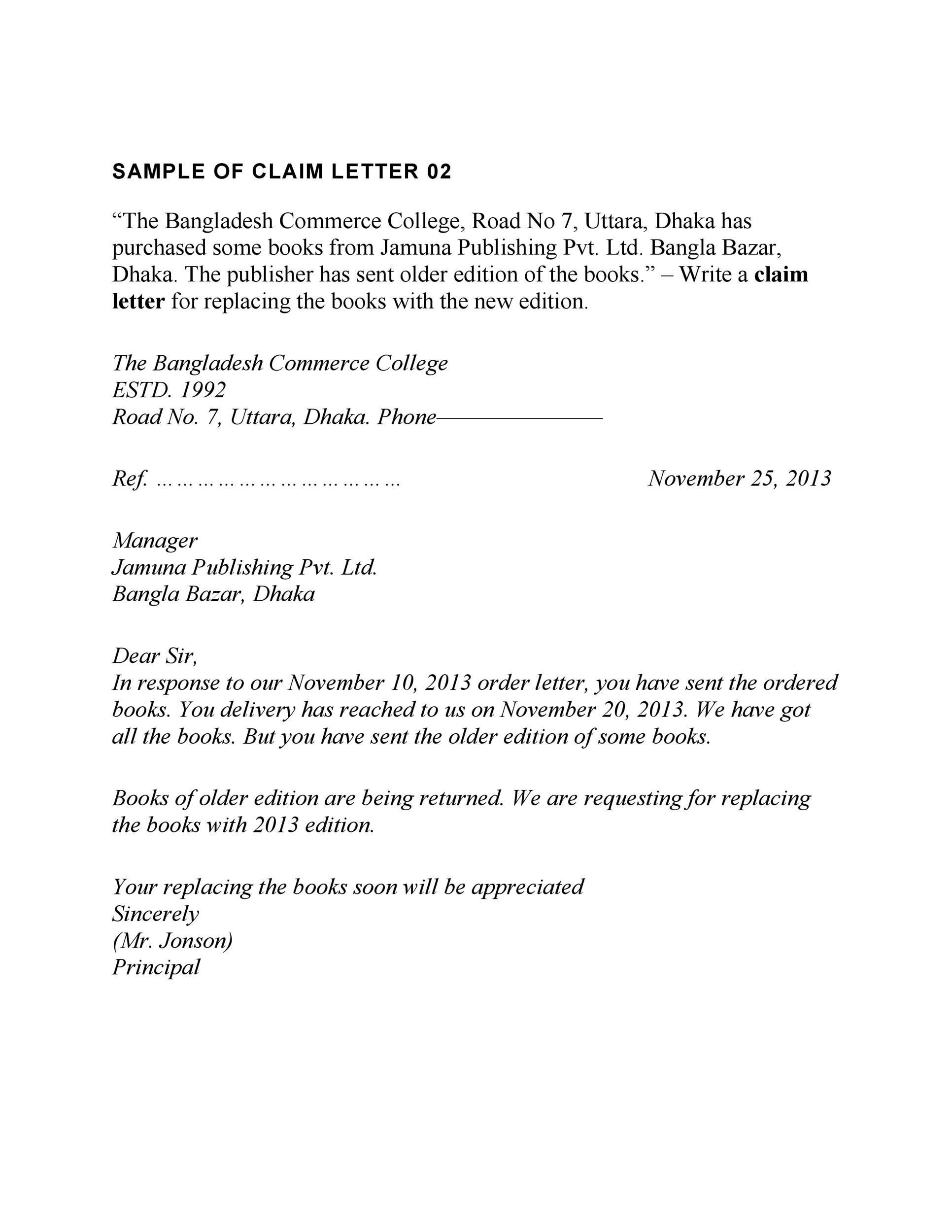 49 Free Claim Letter Examples How To Write A Claim Letter 6954