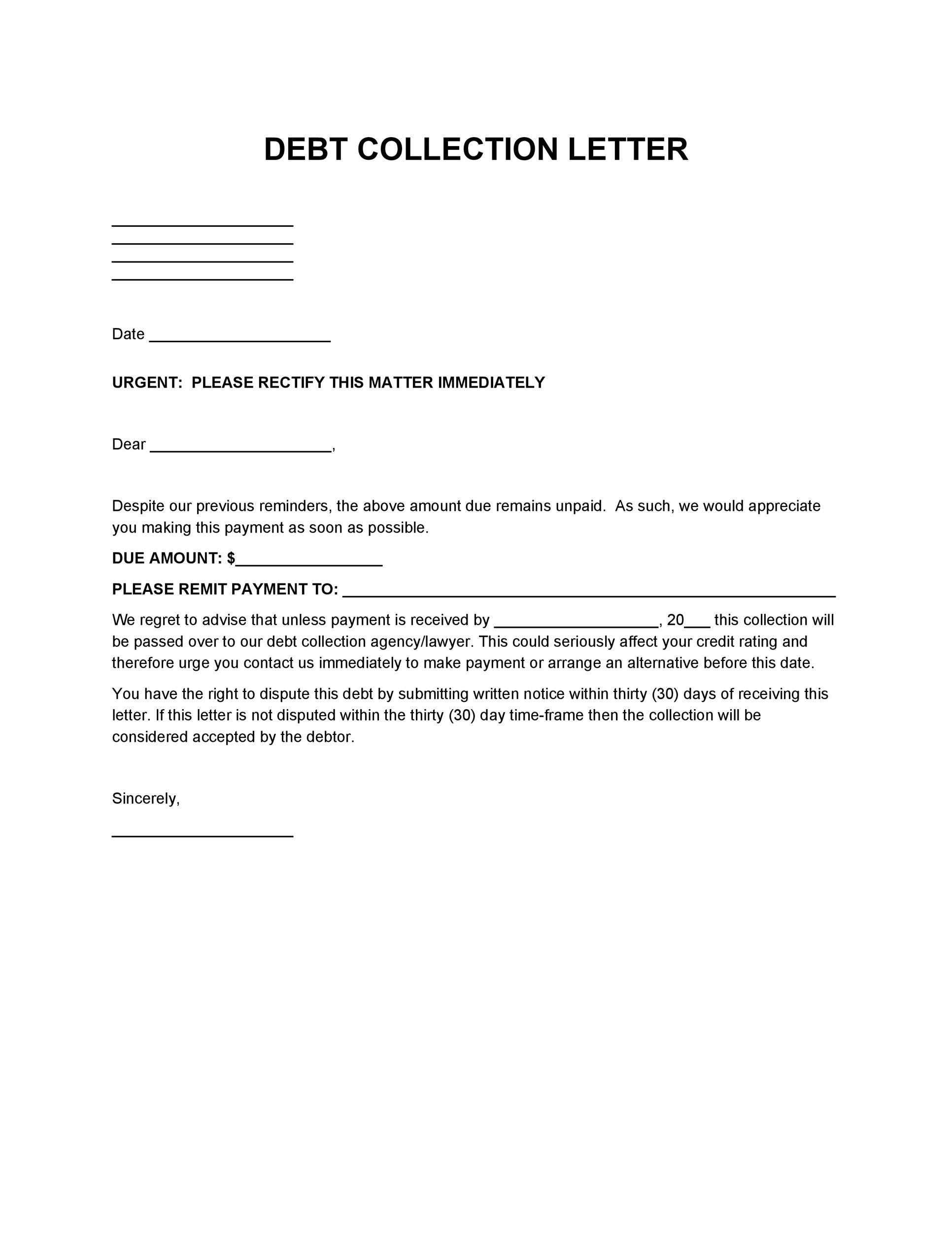debt collection letter - Cakomo