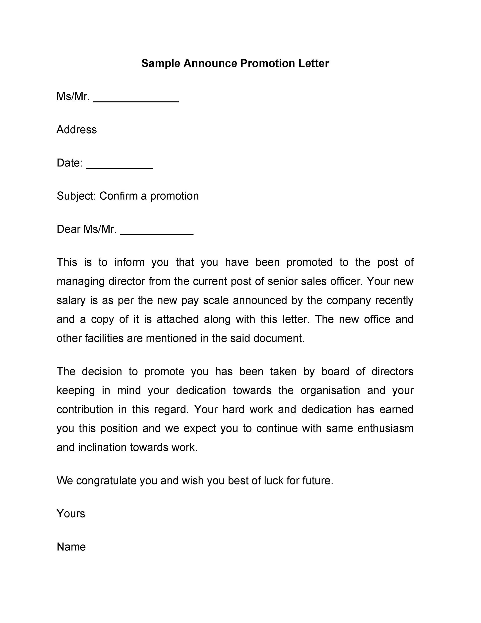 letter for promotion application