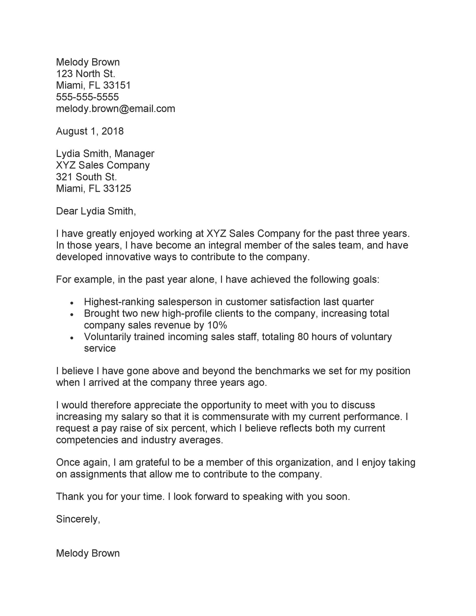 Sample Letter Requesting A Pay Raise from templatelab.com