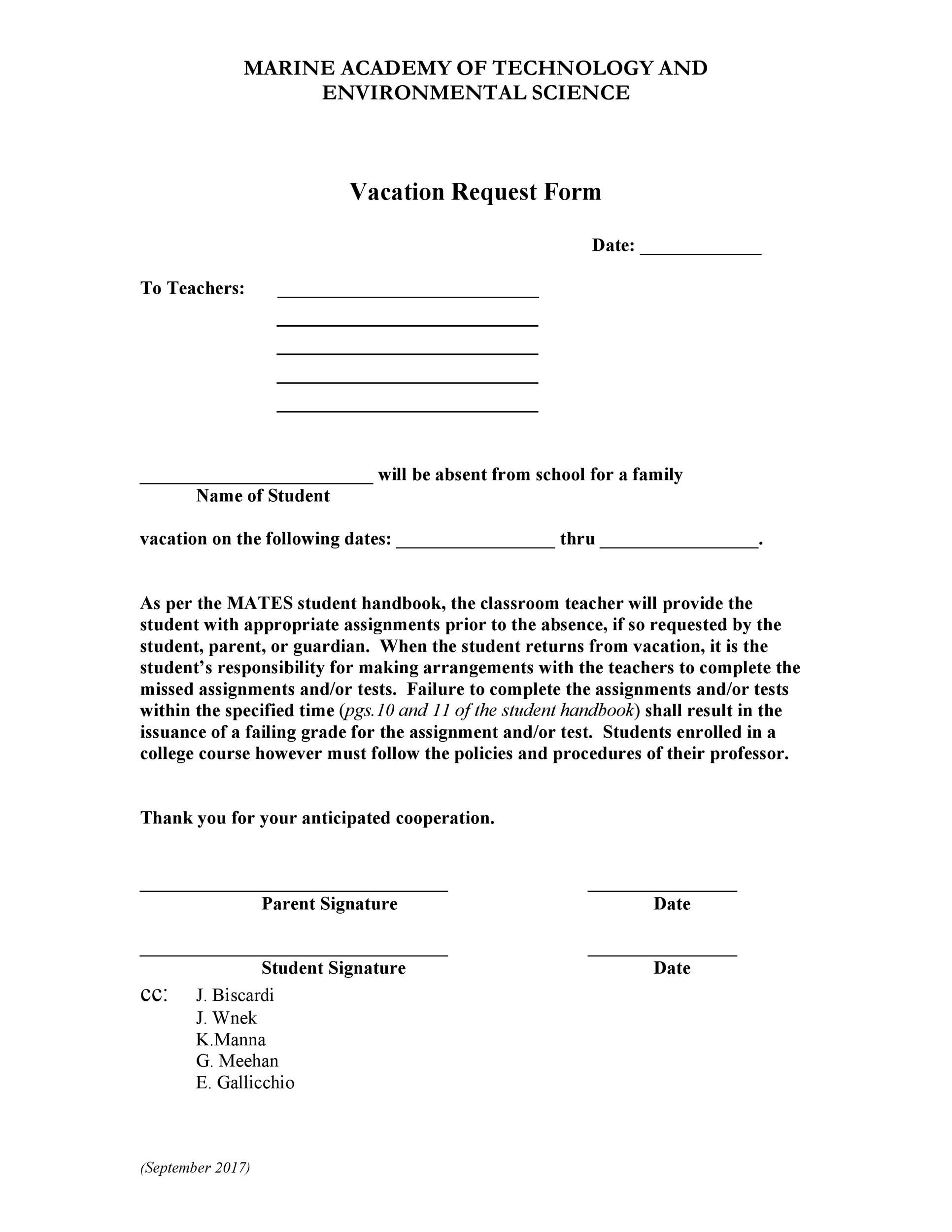 Free vacation request form 09