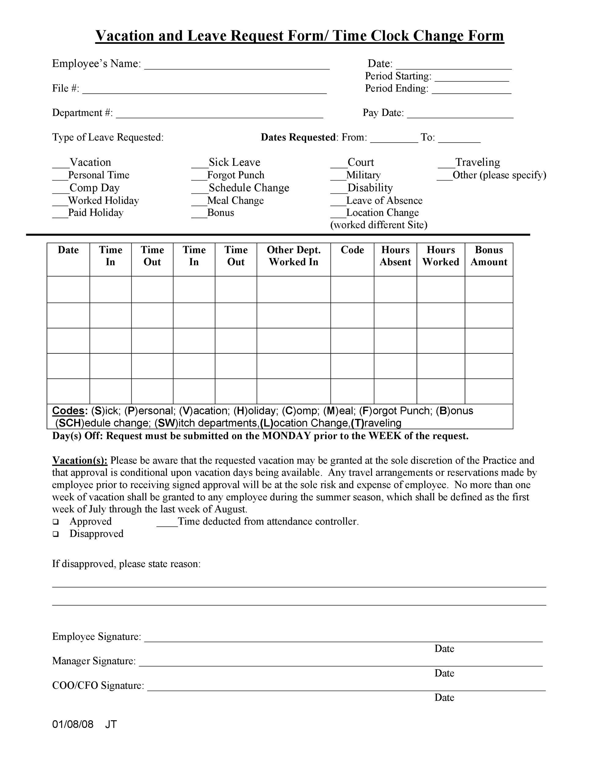 Free vacation request form 16