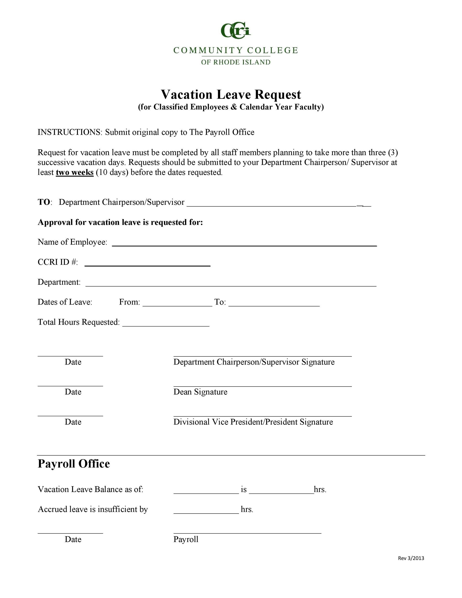 Free vacation request form 40