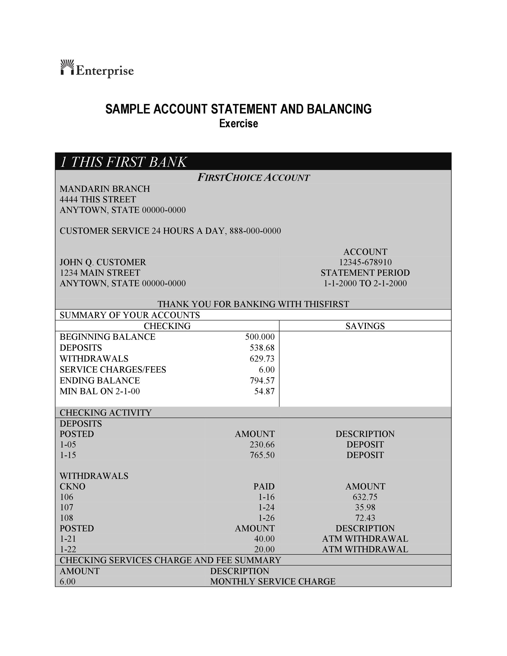 Free bank statement template 12