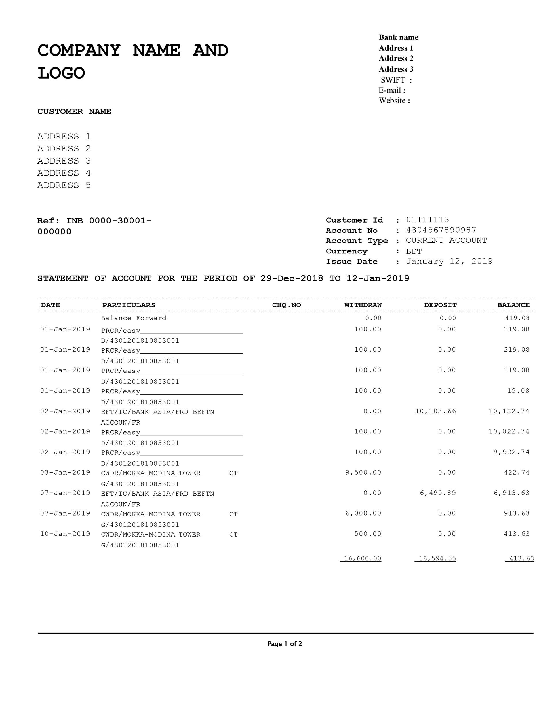 Free bank statement template 18
