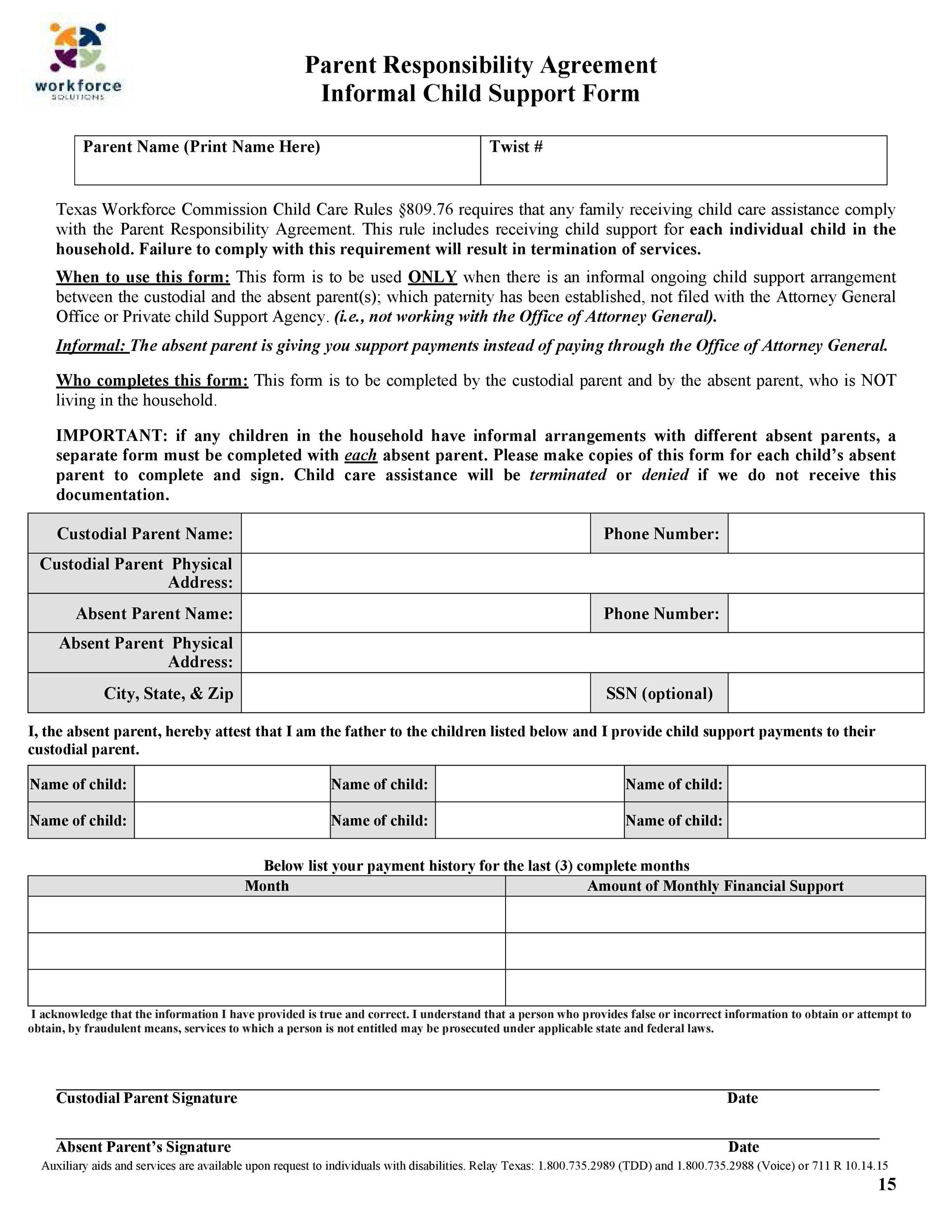 child support agreement template free download