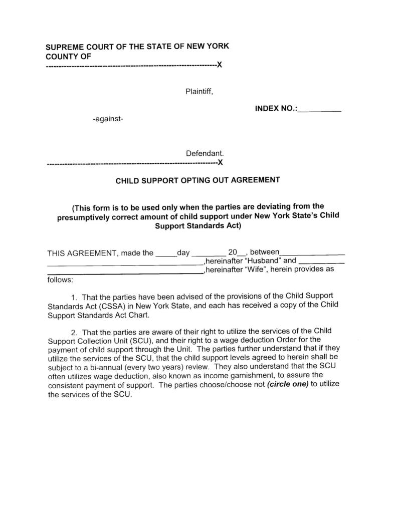 Printable Non Court Ordered Child Support Agreement Letter