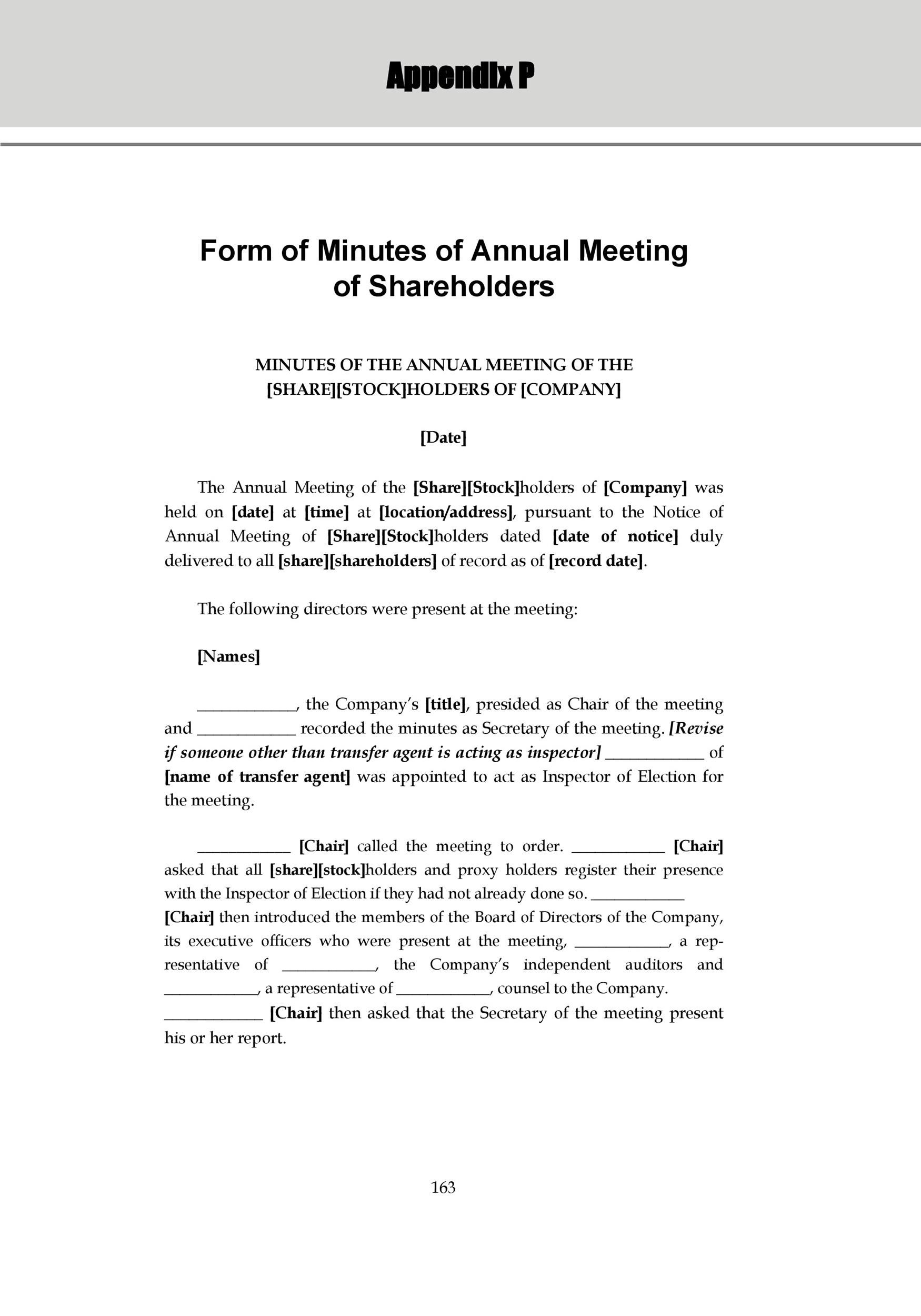 Annual Shareholder Meeting Minutes Template from templatelab.com