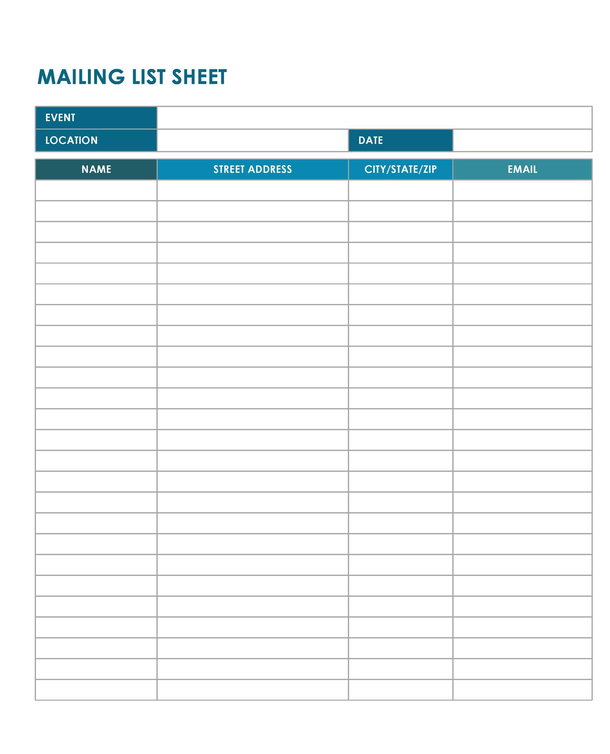 Free Mailing List Template Printable Templates