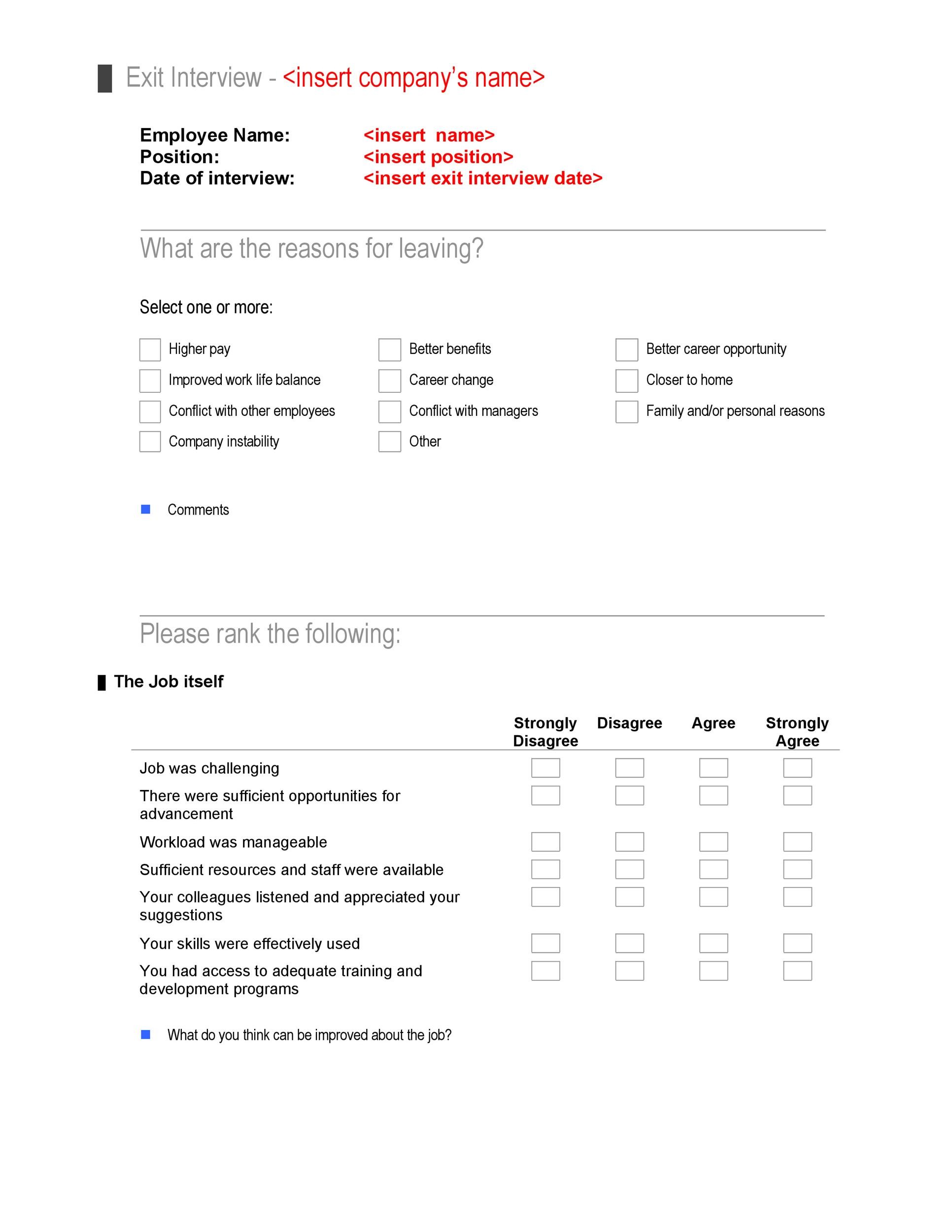 40 Best Exit Interview Templates Forms ᐅ Templatelab