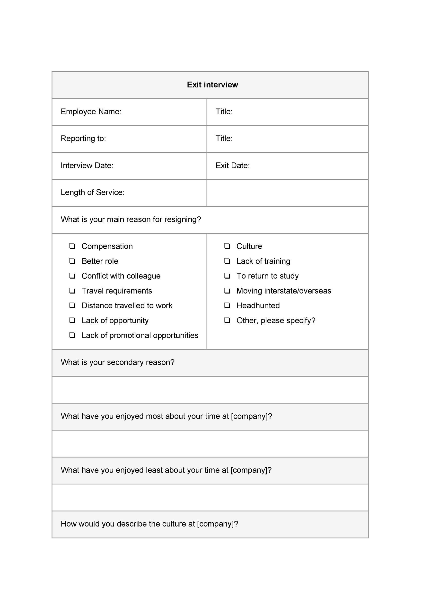 Free exit interview template 14