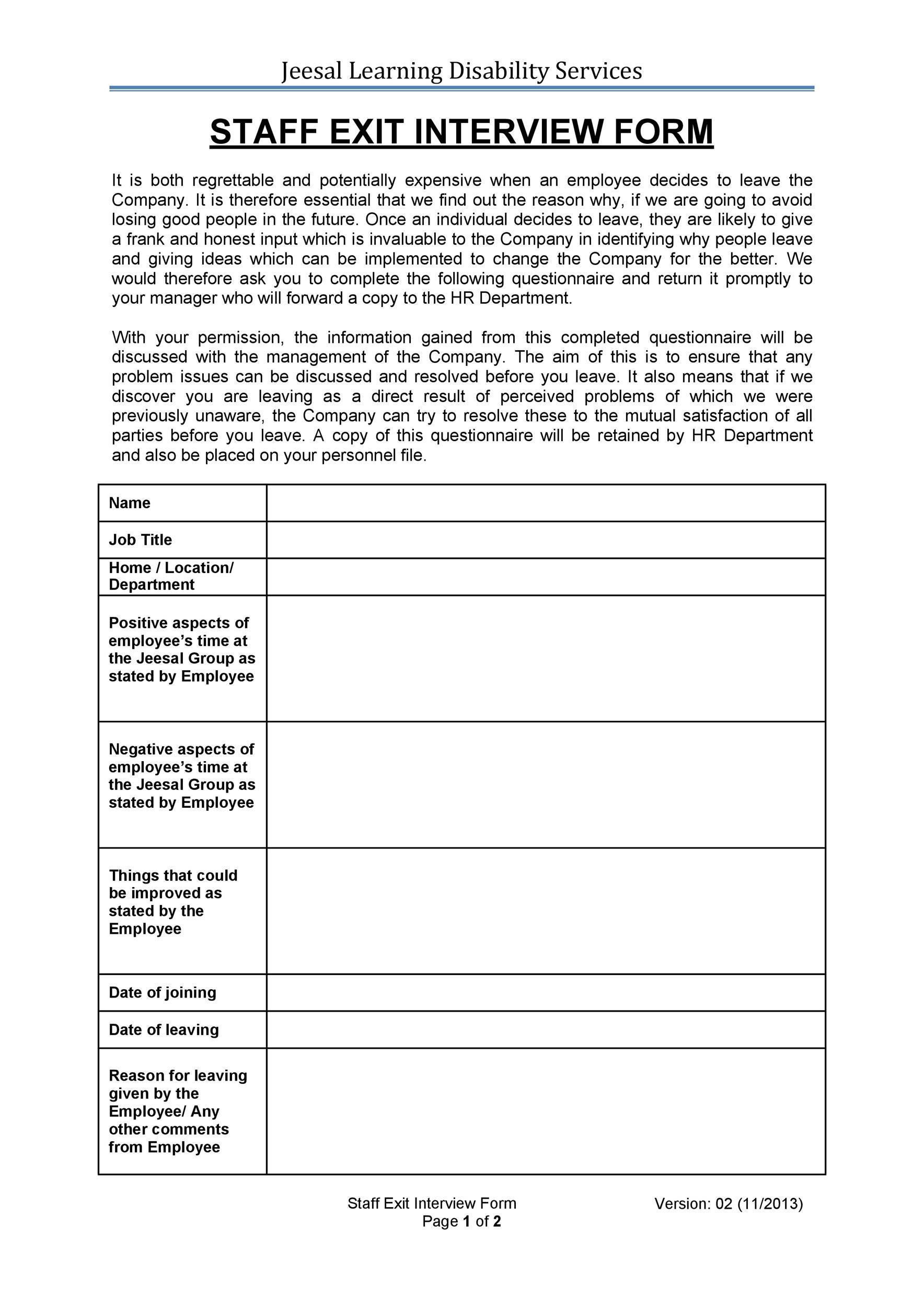 Free exit interview template 19