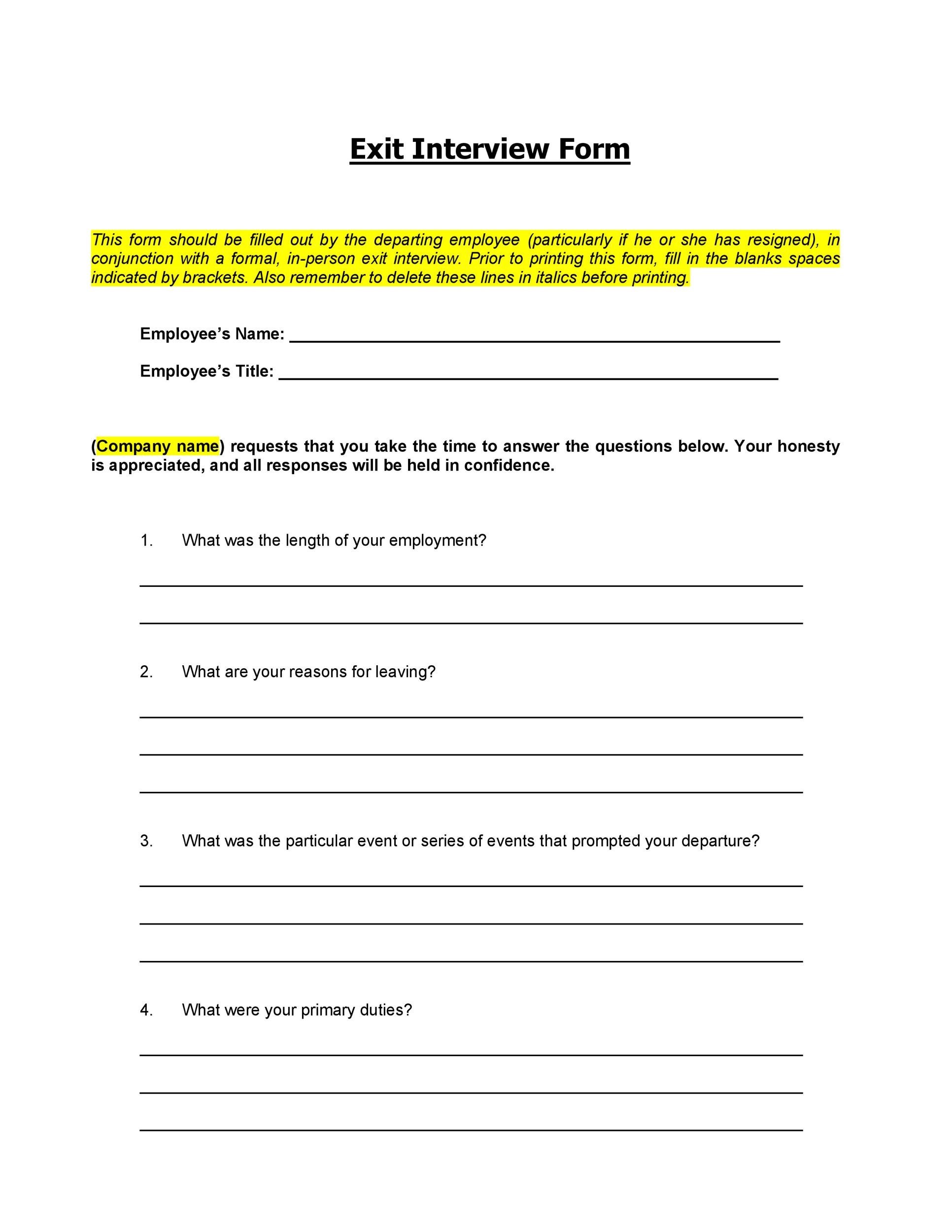 Free exit interview template 20