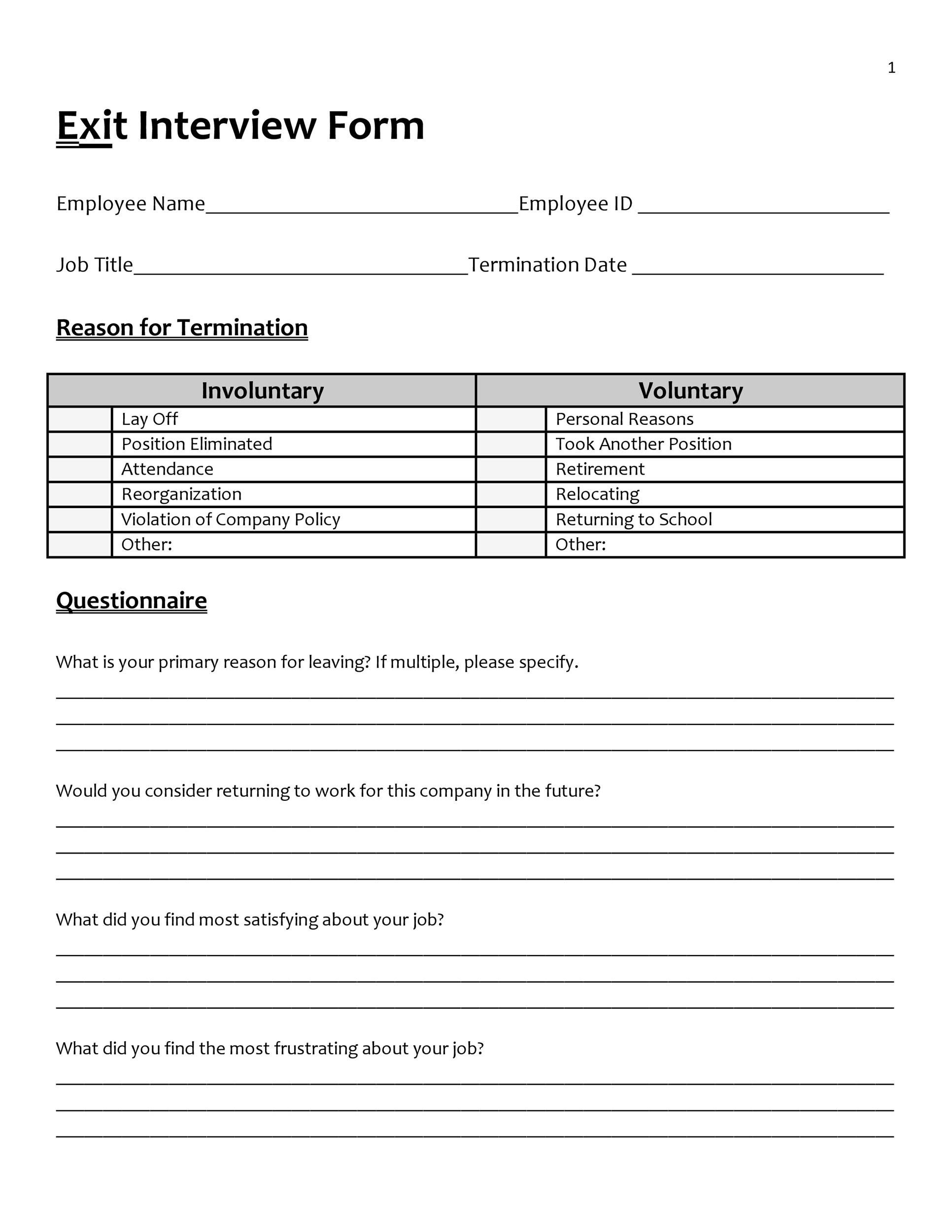 Printable Exit Interview Template