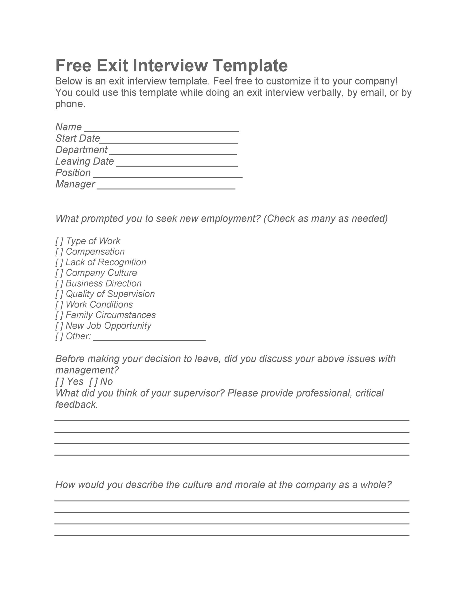 Free exit interview template 37