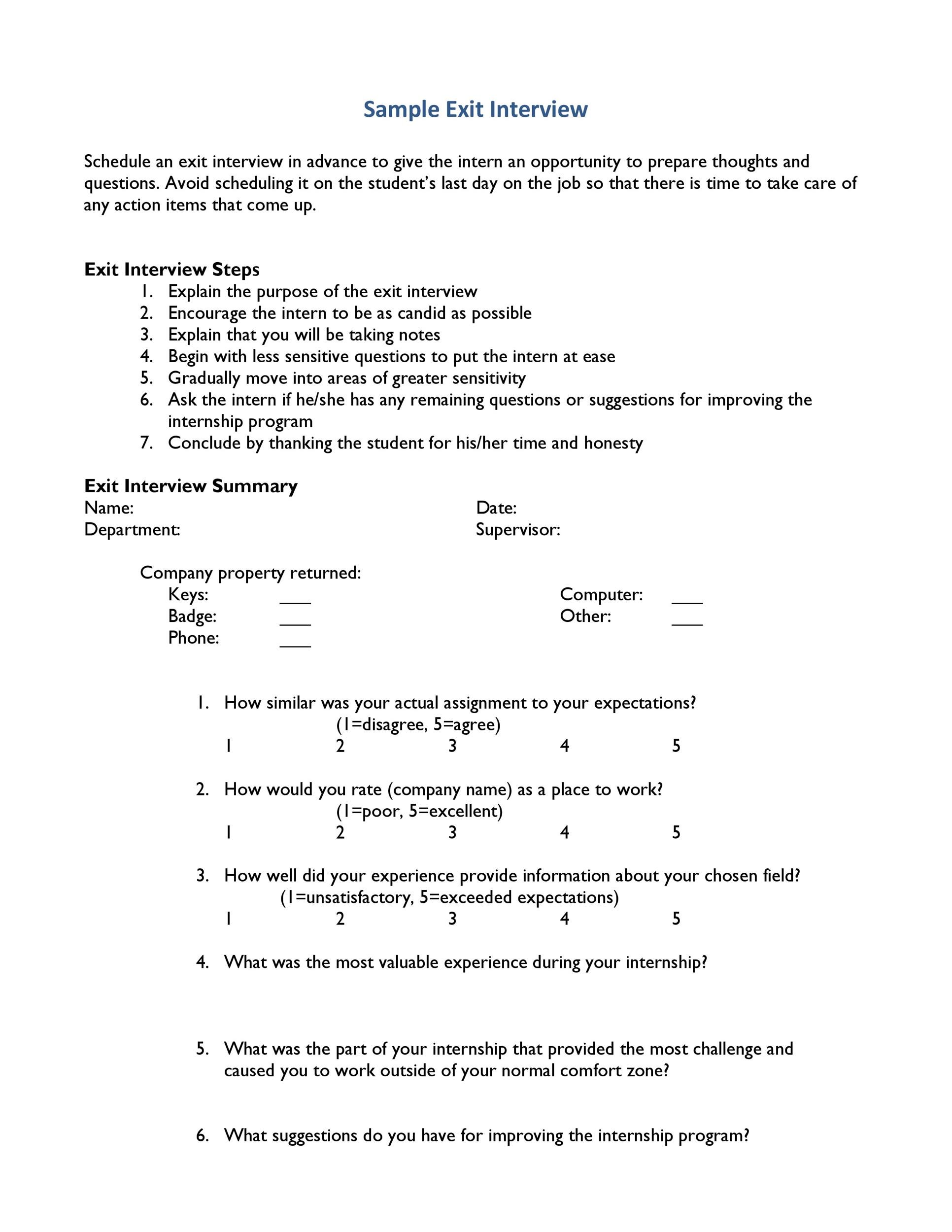 Free exit interview template 39