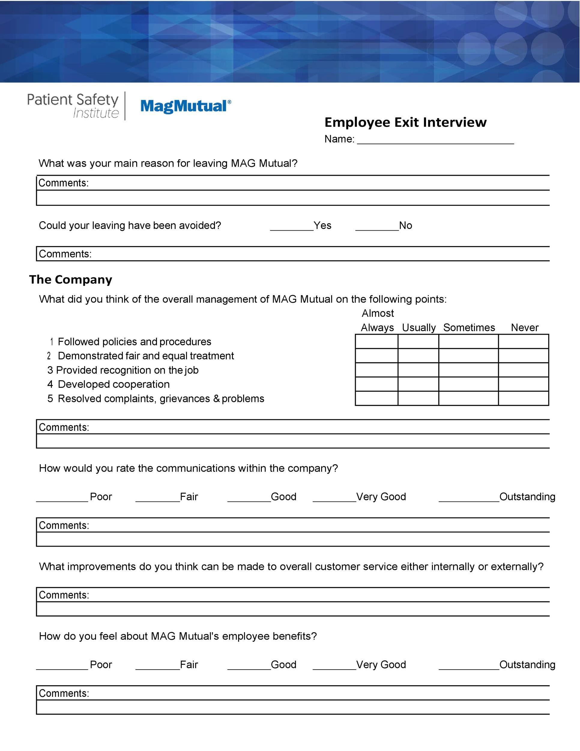 Free exit interview template 40