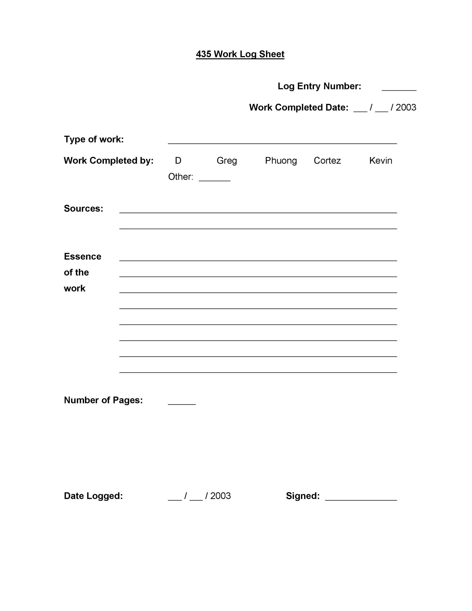 Free log sheet 11