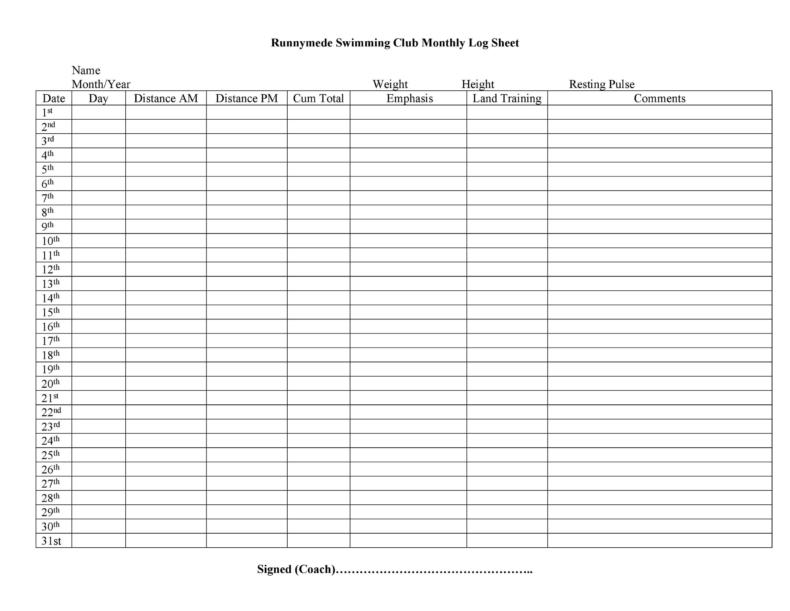 Blank Monthly Log Sheets