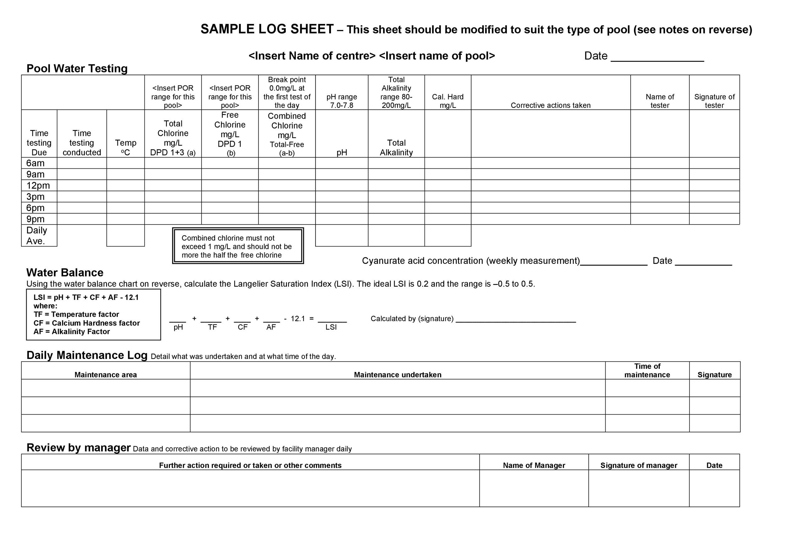 Free log sheet 38