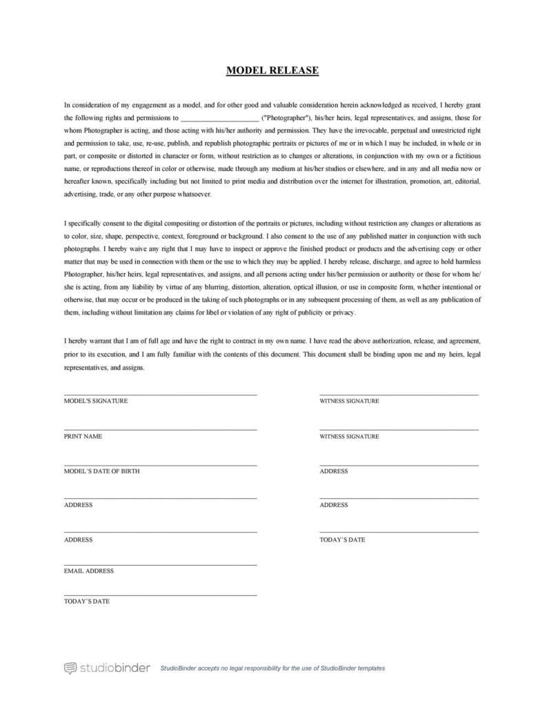 50 Best Model Release Forms Free Templates бђ Templatelab 50 Best Model Release Forms Free Templates бђ Templatelab