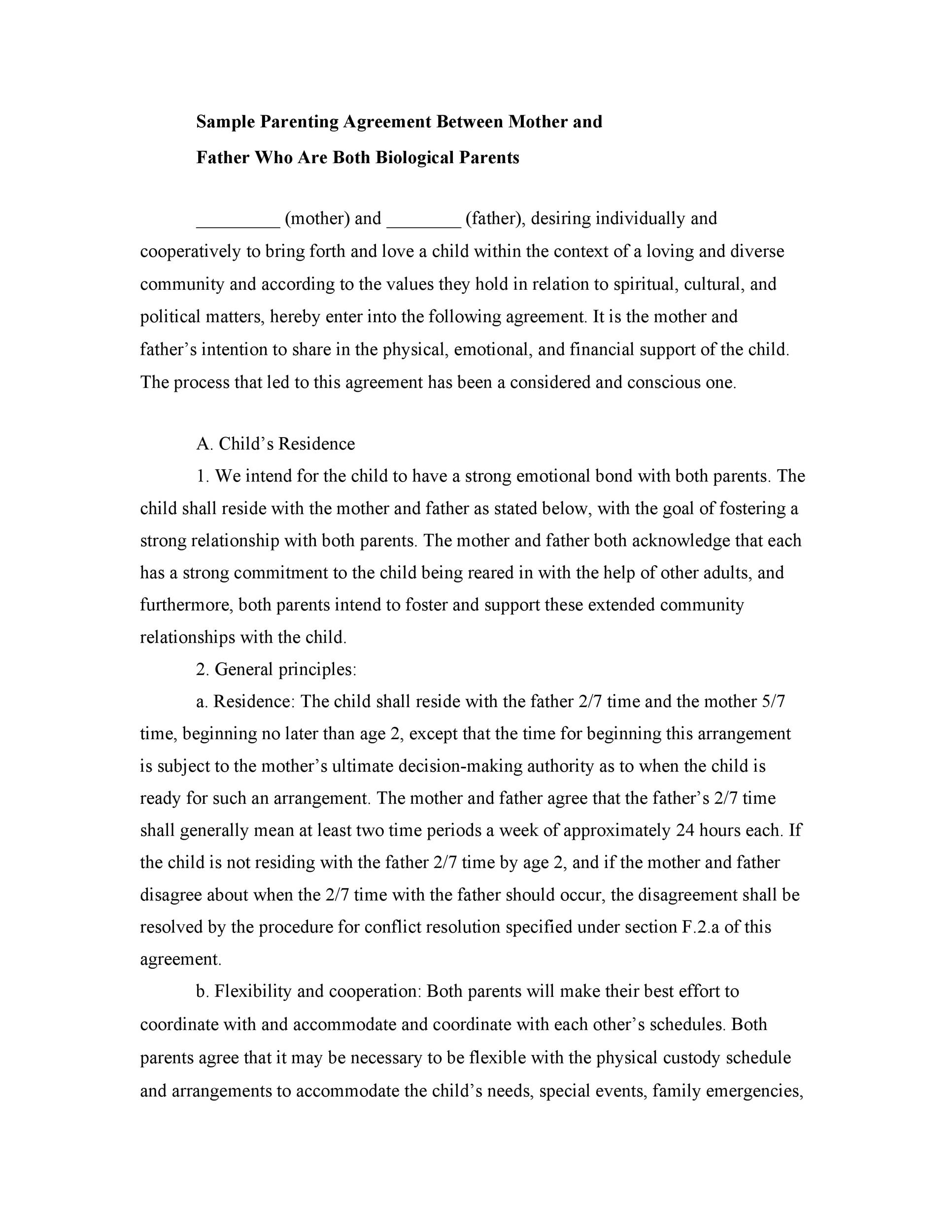 49 FREE Parenting Plan Custody Agreement Templates TemplateLab