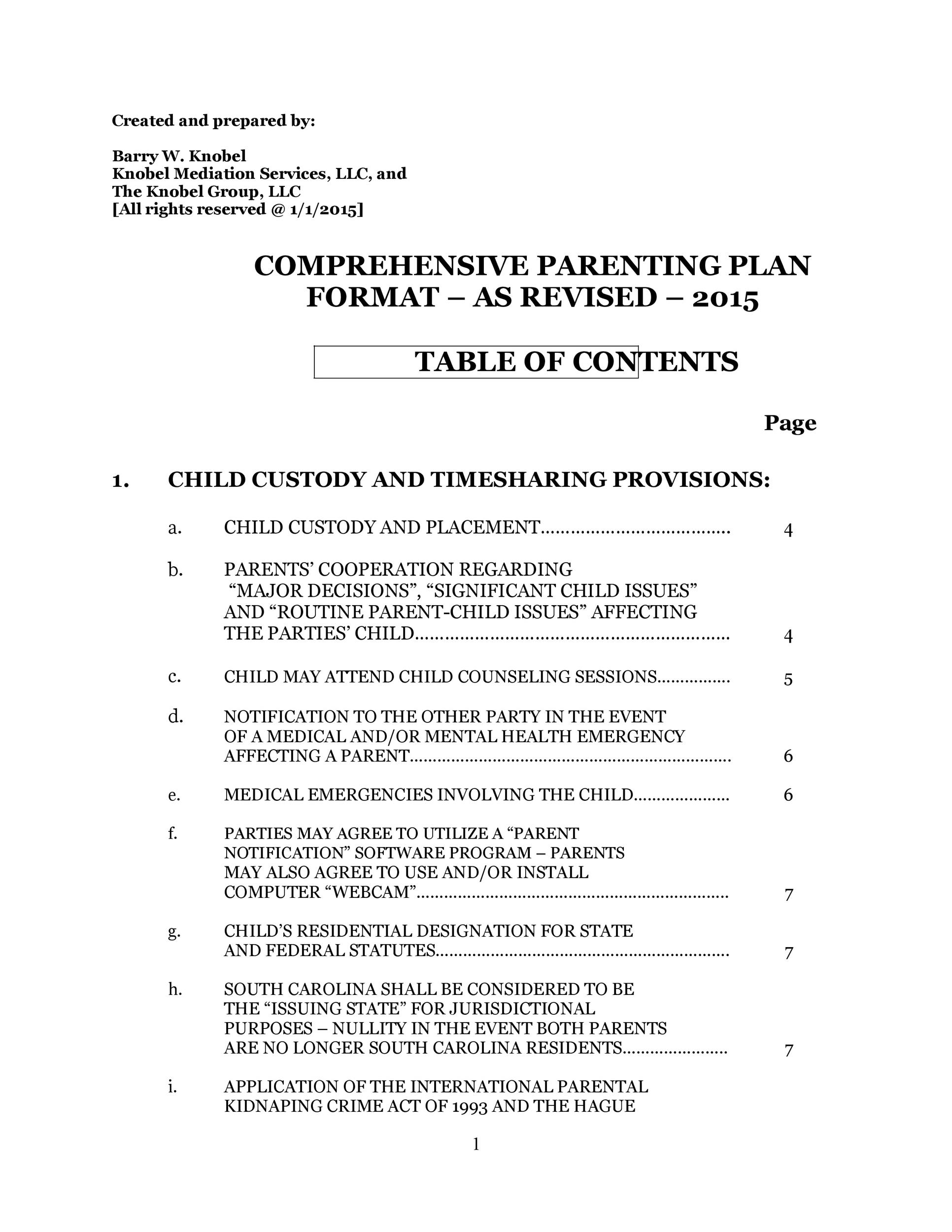 Free parenting plan template 11