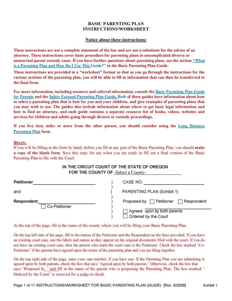 49 Free Parenting Plan And Custody Agreement Templates