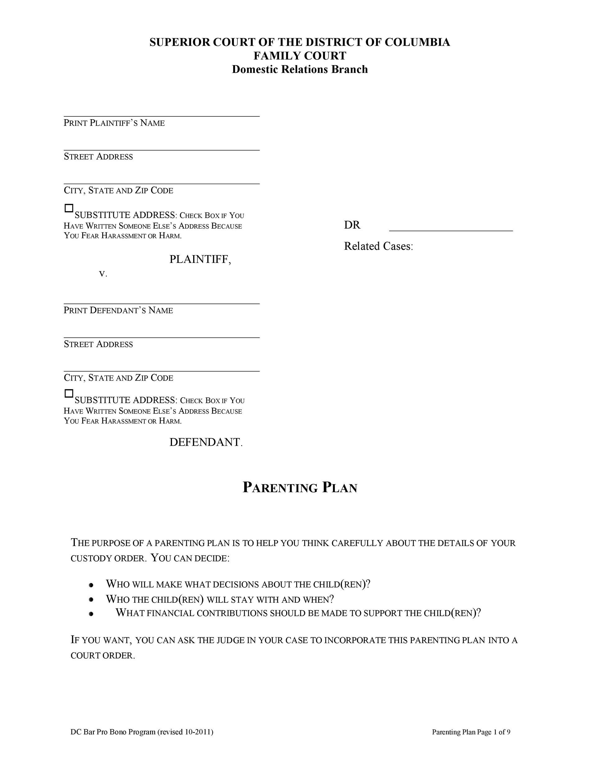 Parenting Plan Template Fill Online Printable Fillable 60 OFF