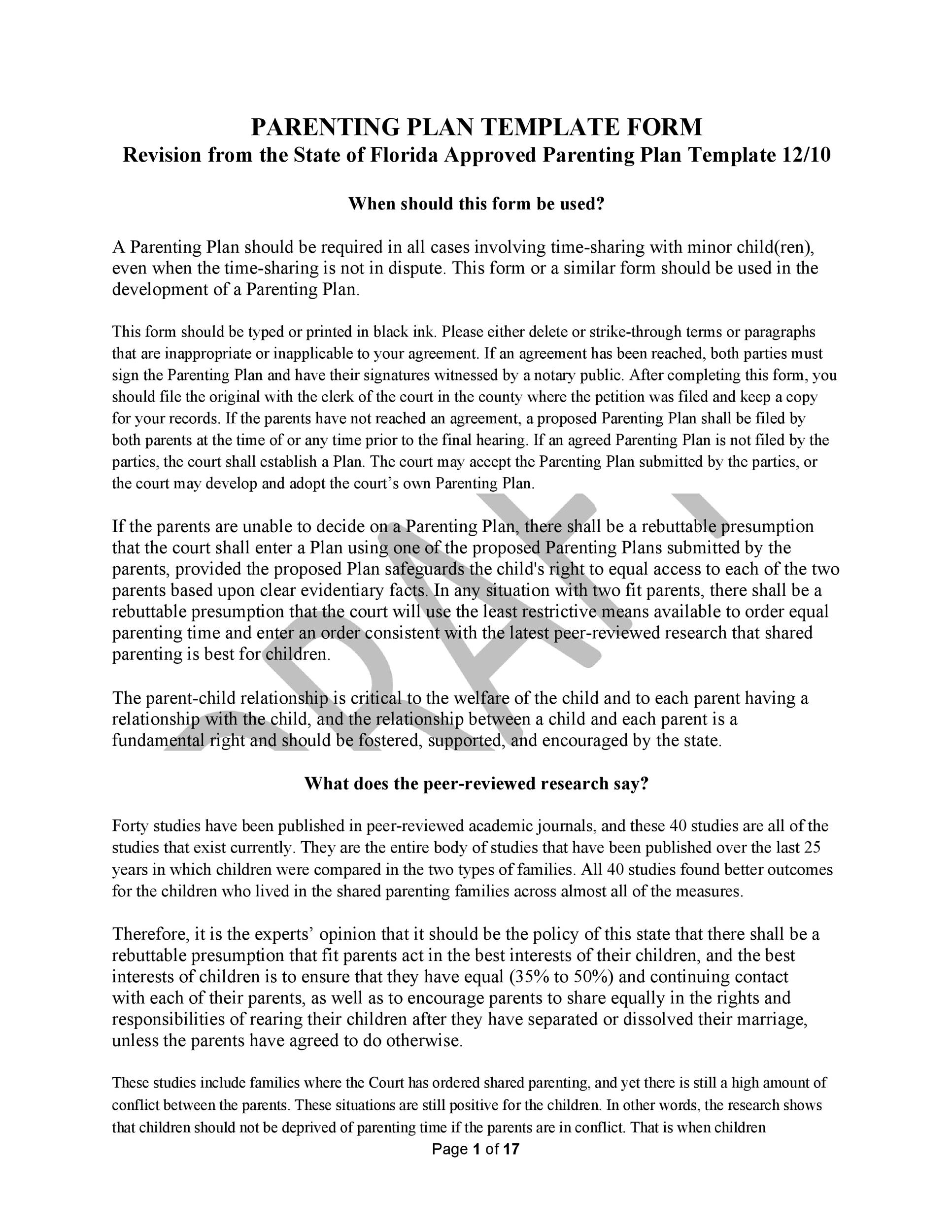 49 FREE Parenting Plan Custody Agreement Templates TemplateLab