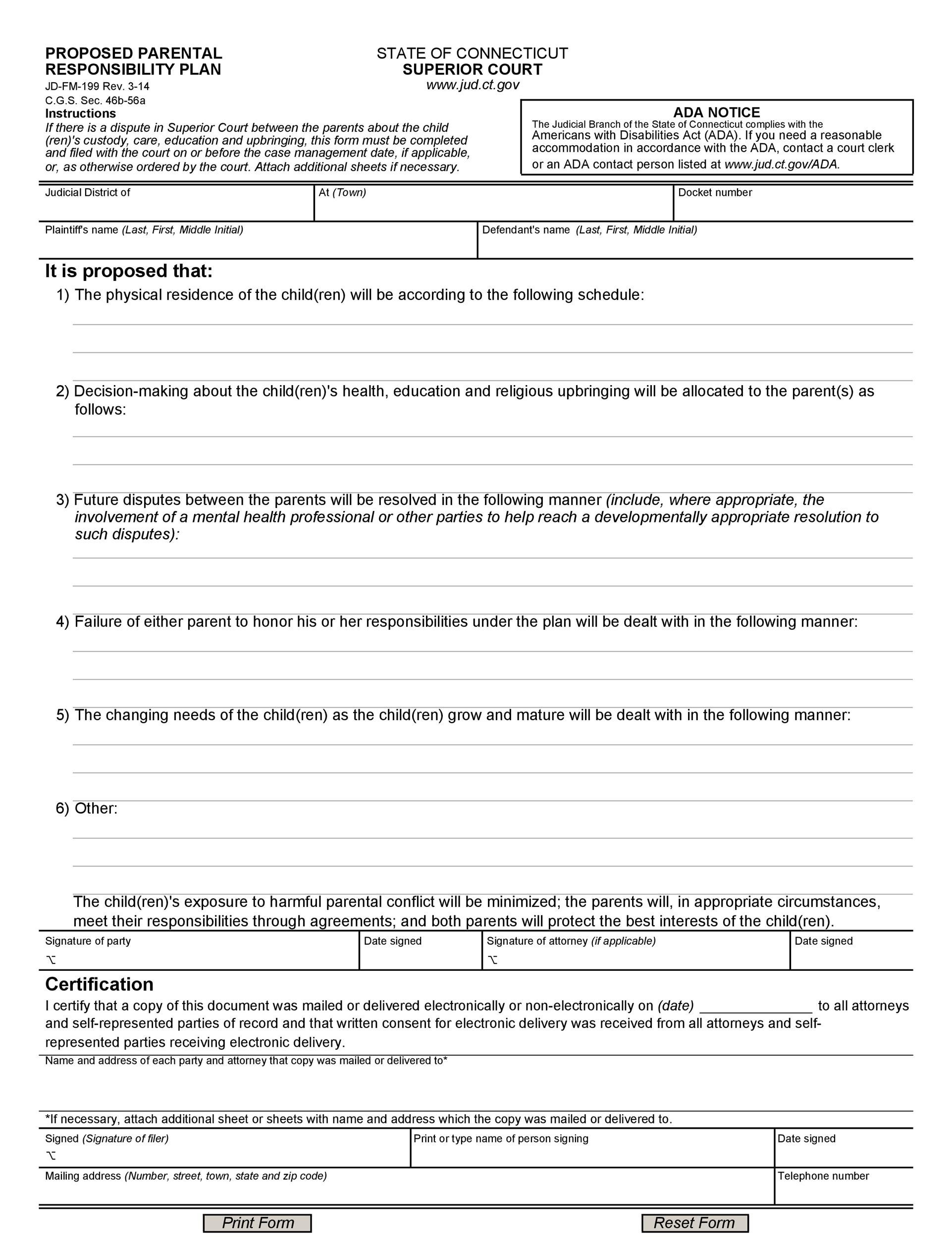 49 Free Parenting Plan Custody Agreement Templates ᐅ Templatelab