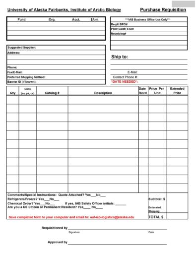 50 Professional Requisition Forms [Purchase / Materials / Lab]