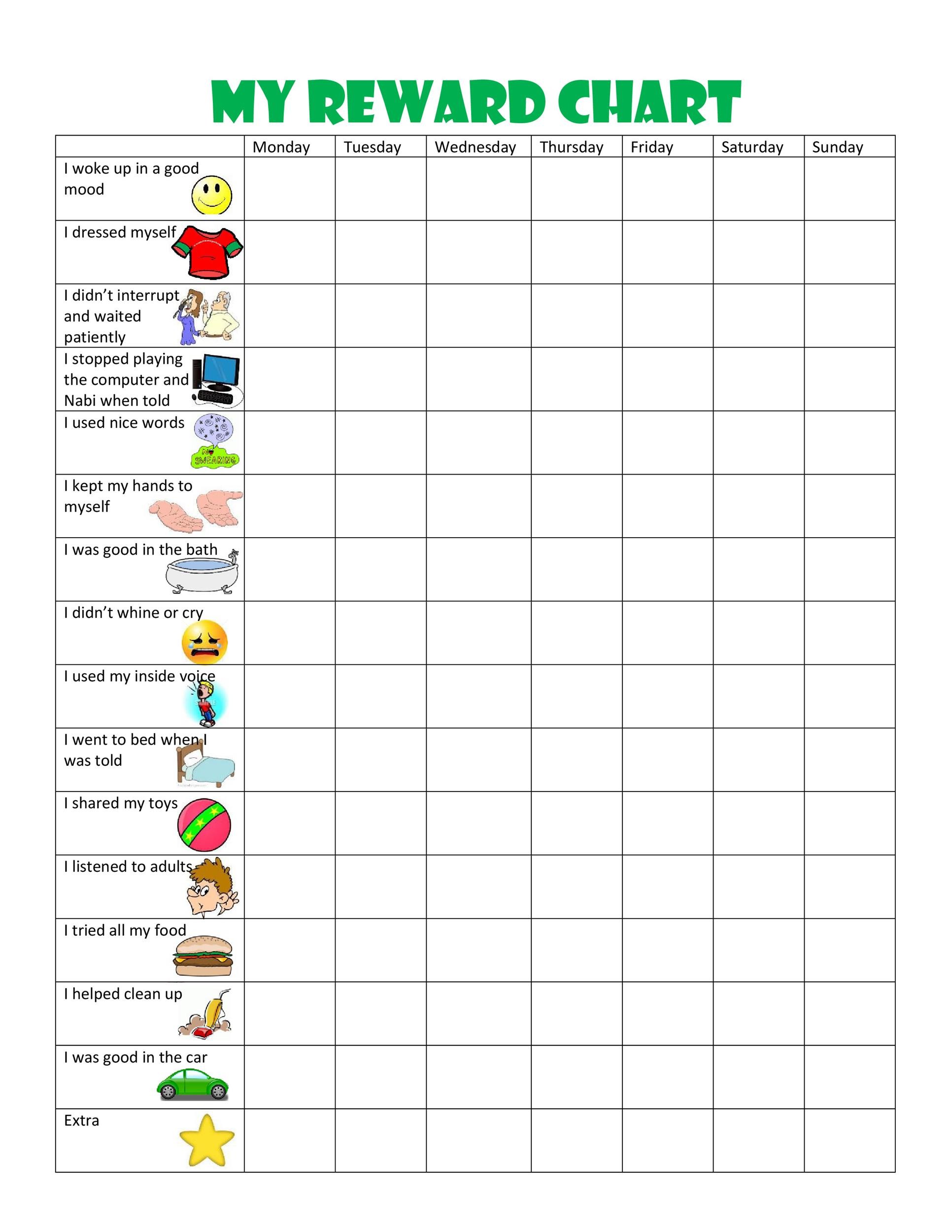 44 Printable Reward Charts For Kids PDF Excel Word 