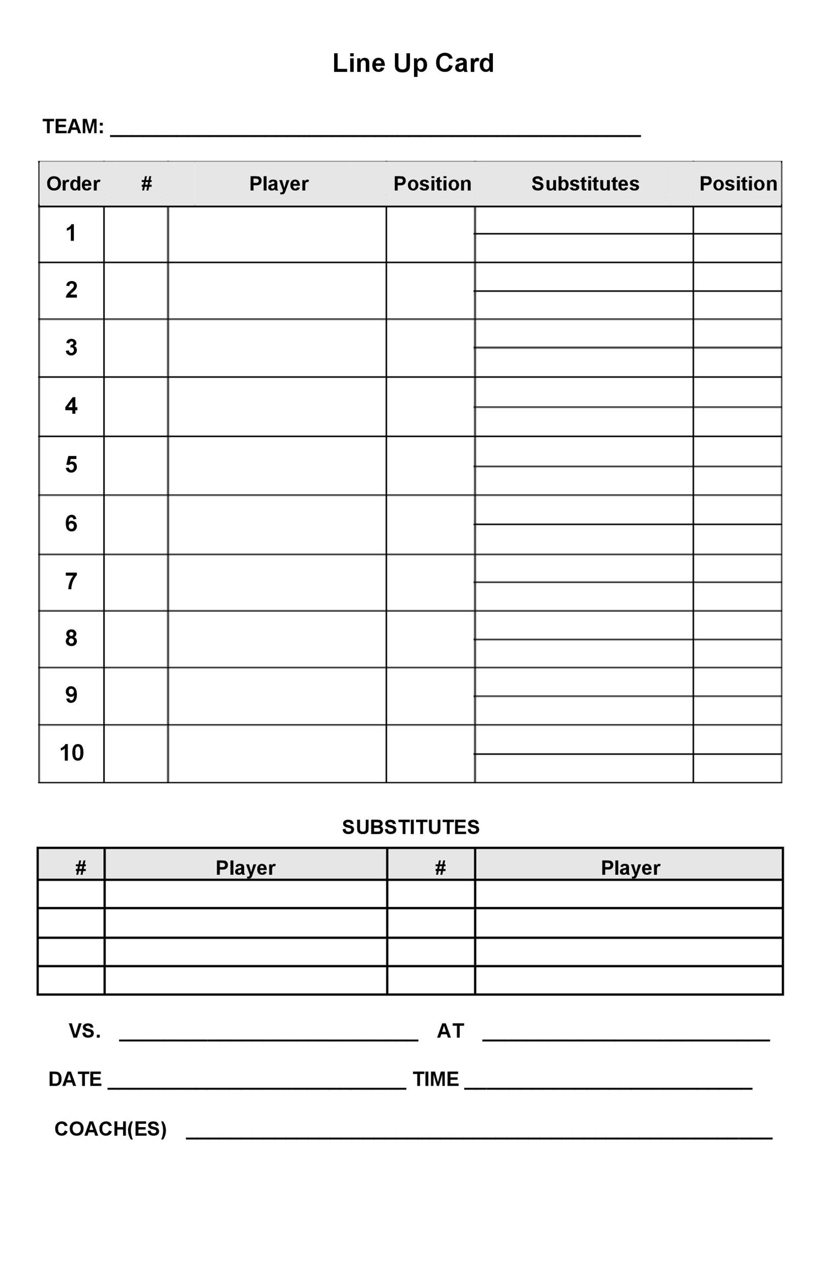 Printable Lineup Cards Baseball
