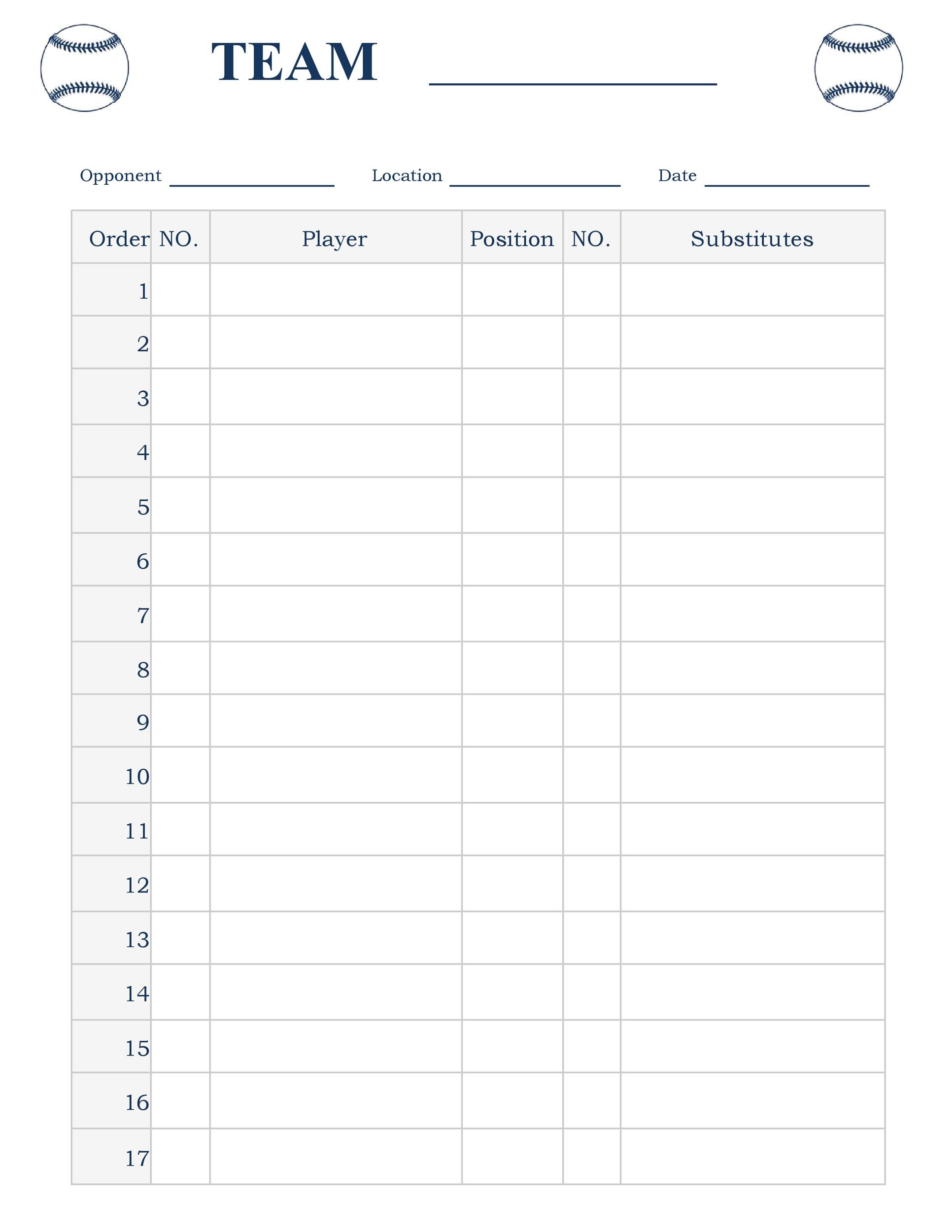 Softball Lineup Card Template Excel With Free Baseball Lineup Card Template