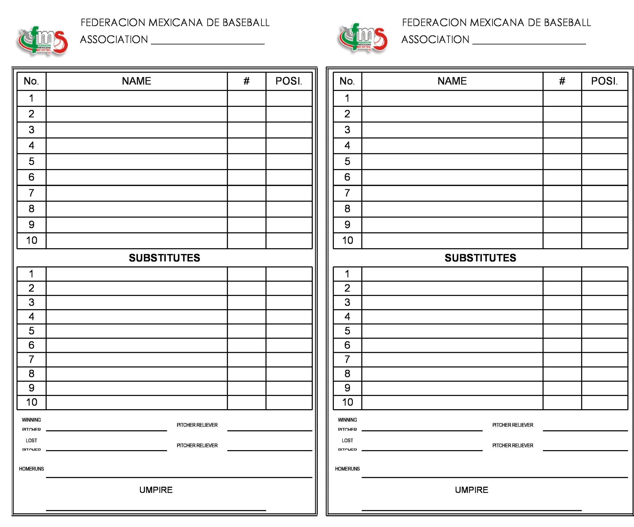 Softball Lineup Card Template Excel With Regard To Free Baseball Lineup Card Template