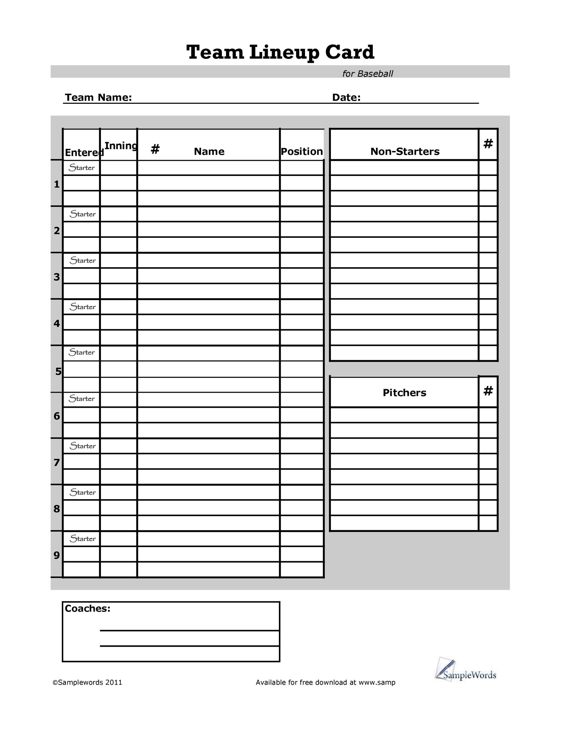 View 20 Inning Baseball Lineup Template Background : Fill, Sign And Inside Softball Lineup Card Template