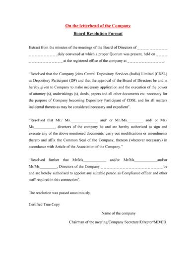 format of board resolution for assignment of trademark