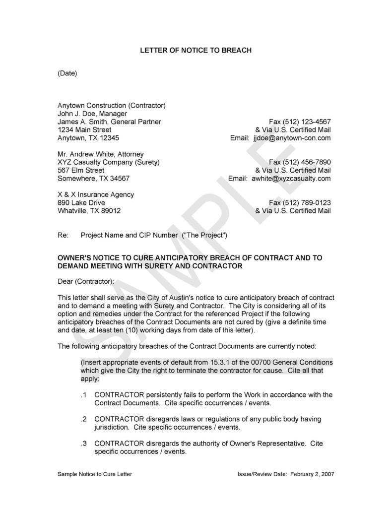Breach Of Contract Letter Template