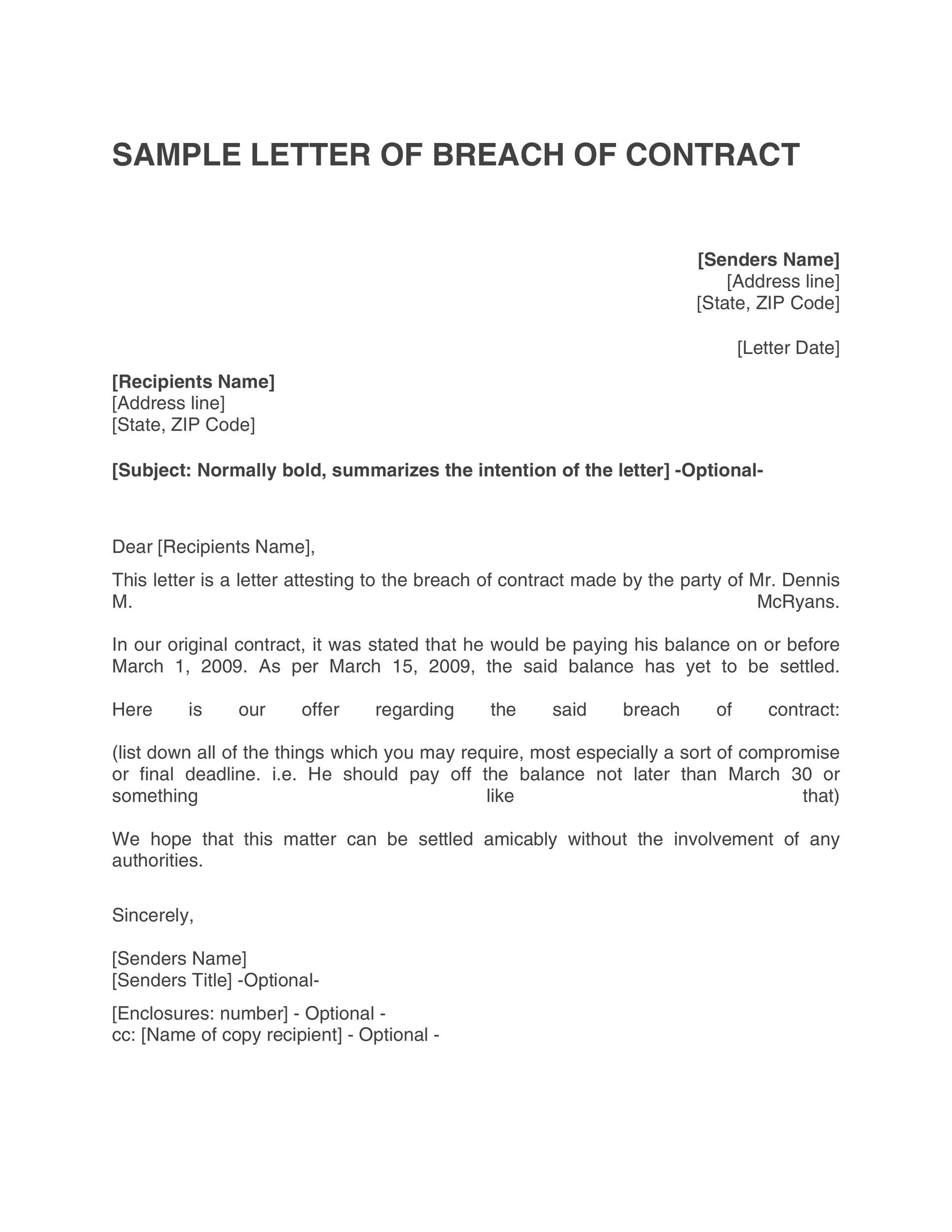 Sample Demand Letter For Breach Of Contract Collection - Letter ...