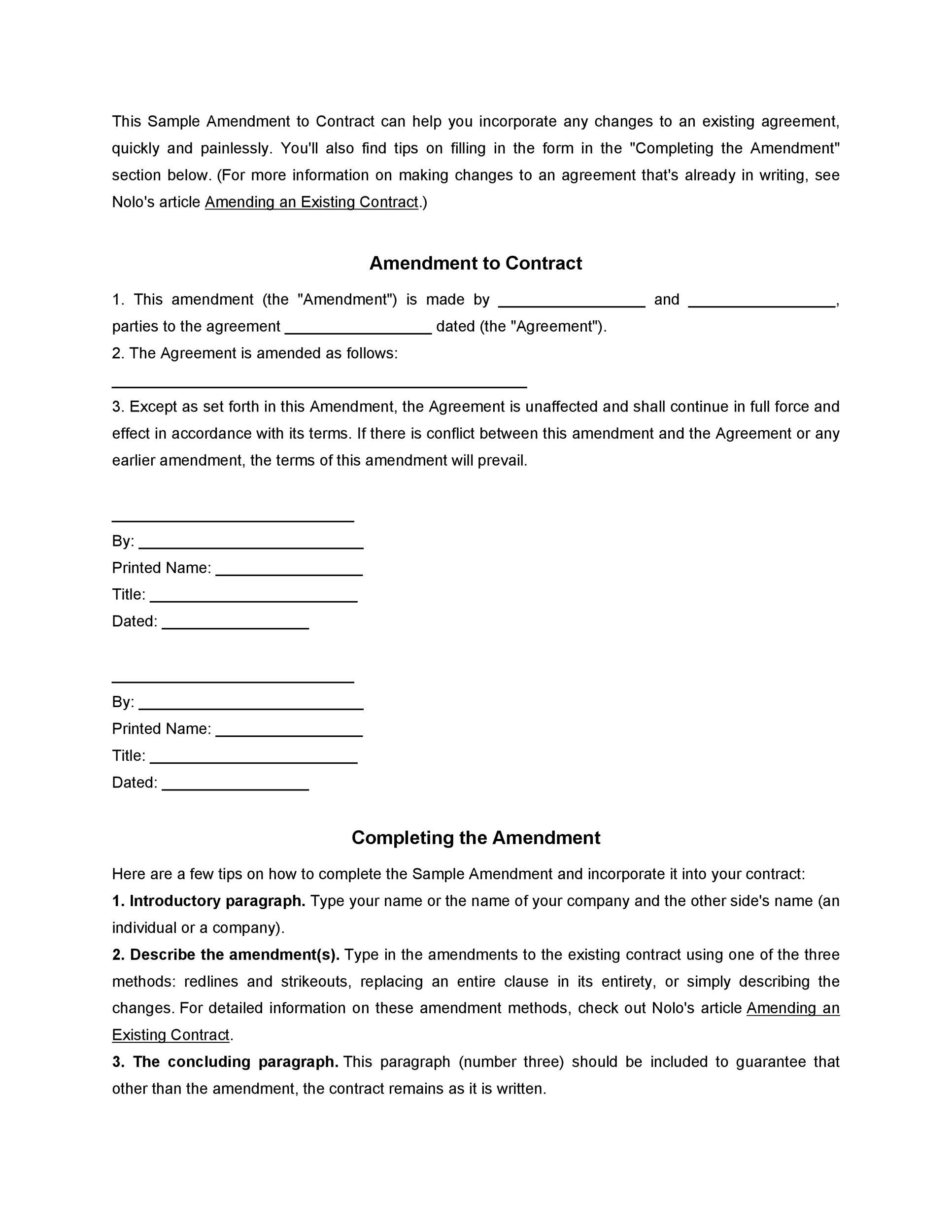 Printable Sample Amendment Letter Forms And Templates Fillable My