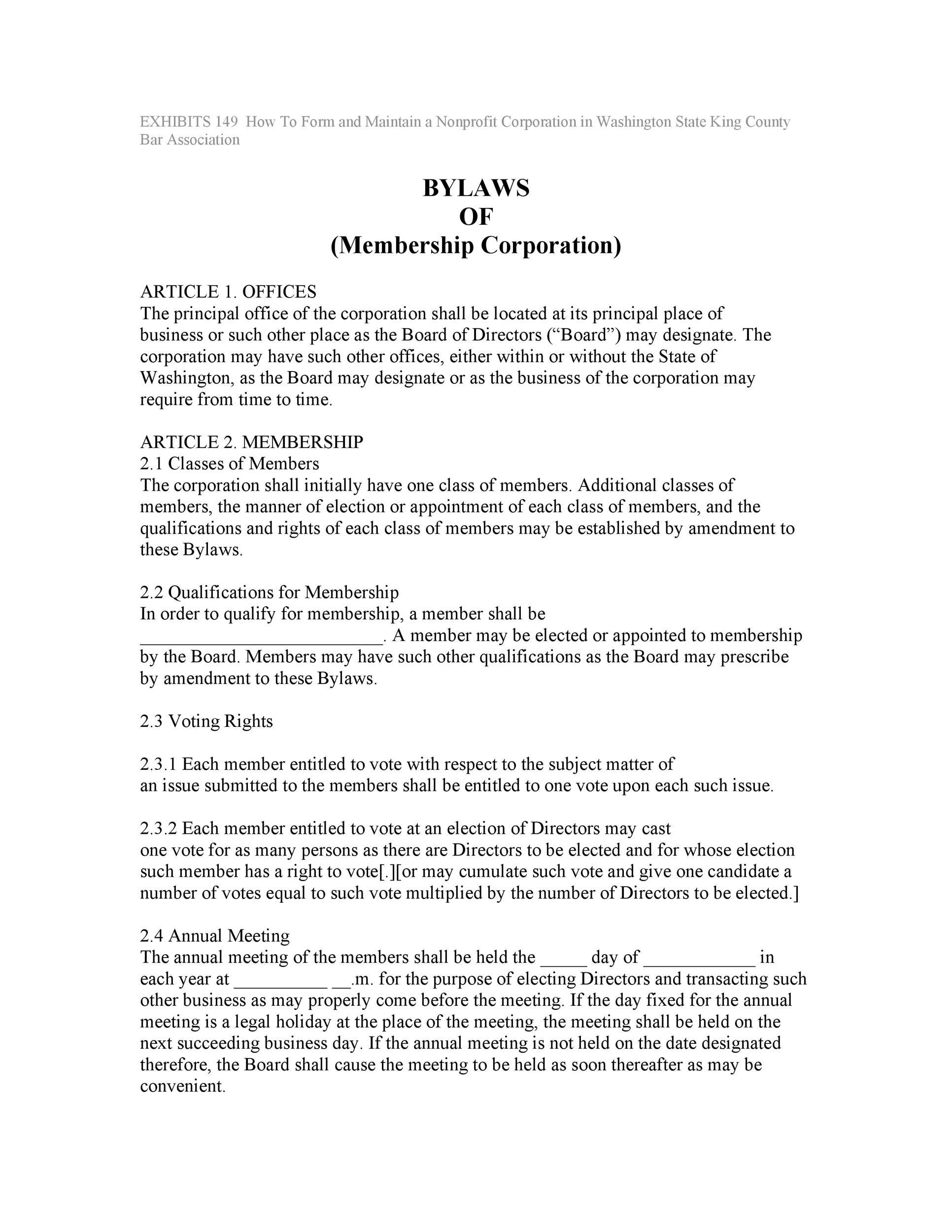  Corporate bylaws template single owner