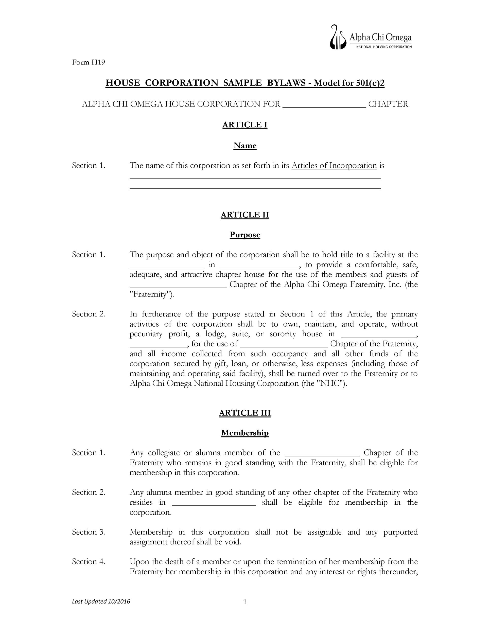 Corporate Bylaws Template Word 2742