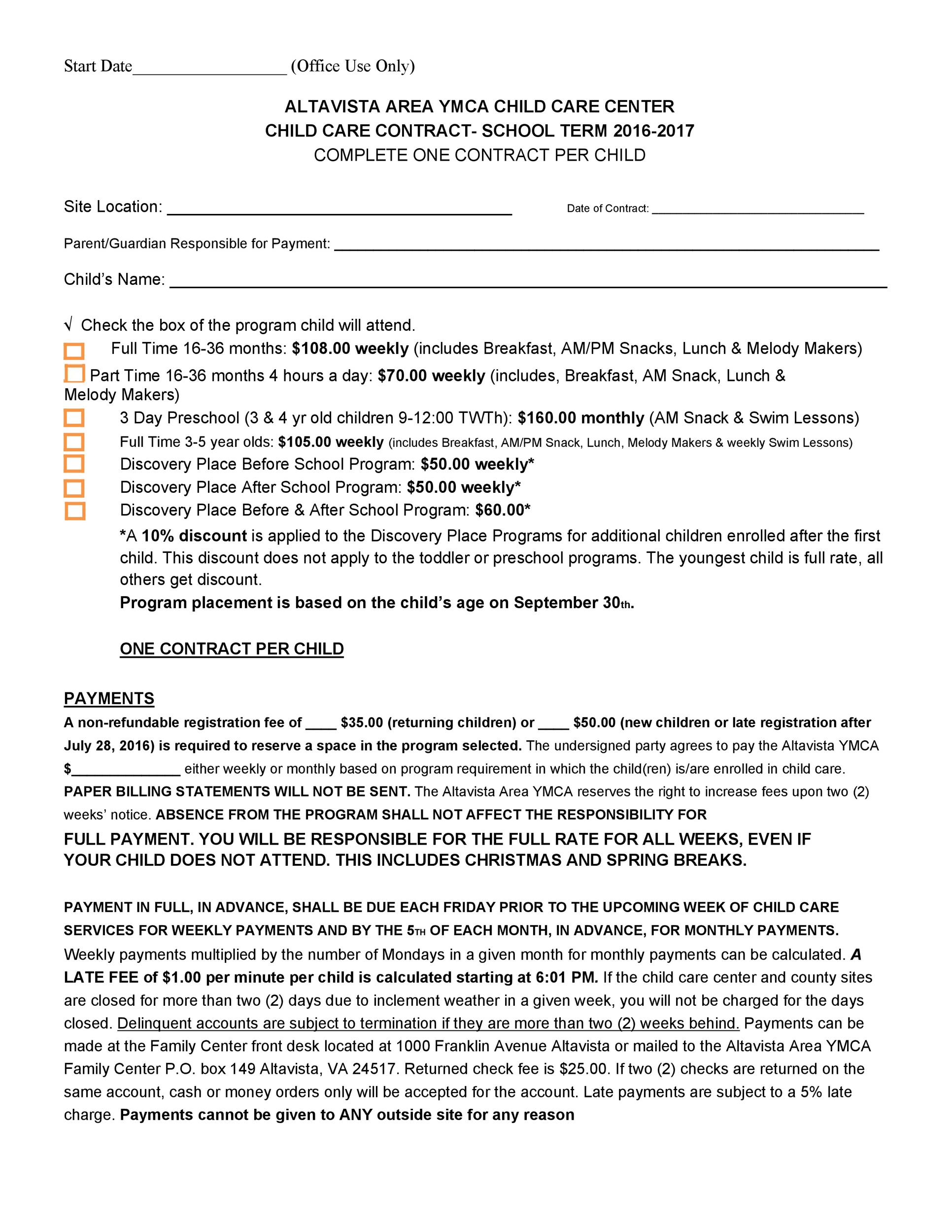 Free daycare contract 29
